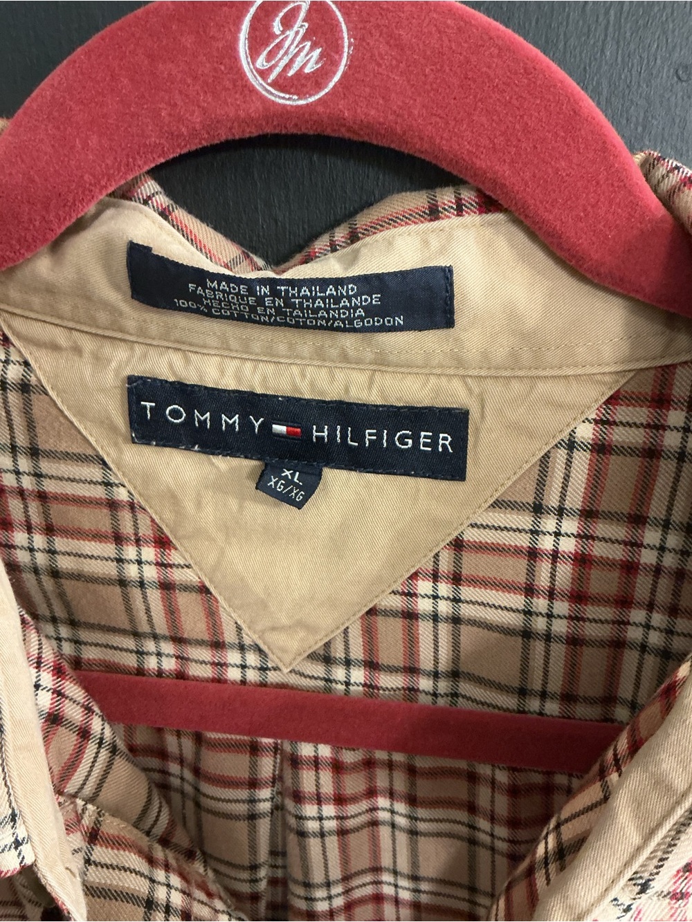 Tommy Hilfiger tan burgundy shirt